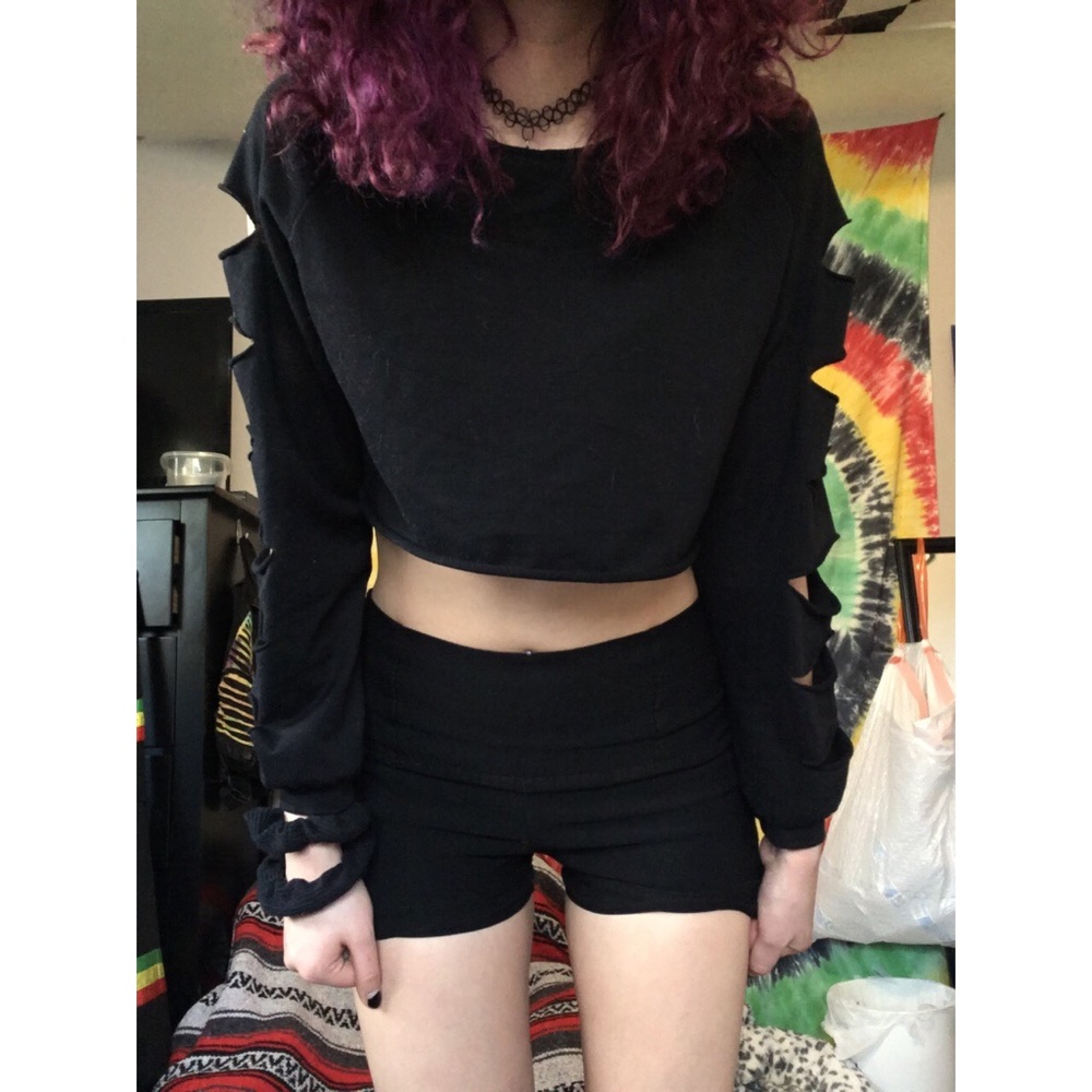 Black crop top with cut out long sleeves
